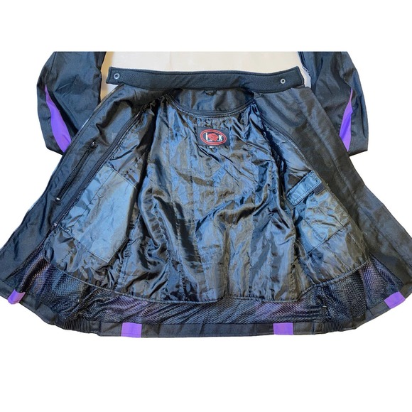 New WOMEN'S BIKER JACKET IK LEATHER BLACK & PURPLE NYLON ZIP-UP SIZE M - Picture 7 of 10